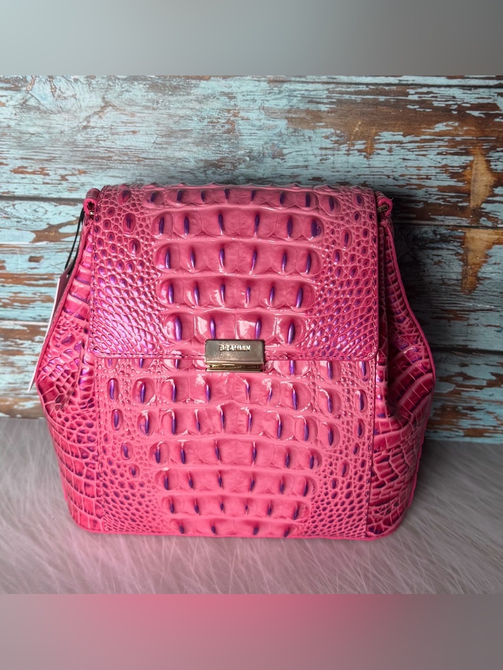 Brahmin Margo Phlox Pink Crossbody Bag NWT Mix of pink and purple tipping